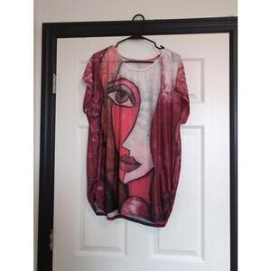One size abstract art face rhinestone tee